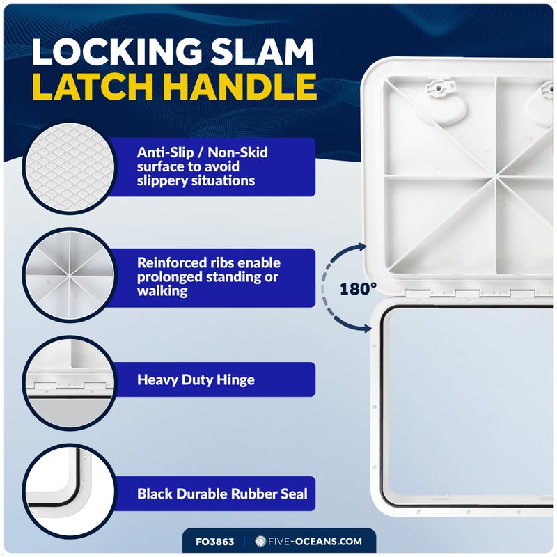 Five Oceans Boat Hatch, Marine Access Hatch, Boat Hatch Lids, Recessed Handle Locking System for Boat Yacht, 20-3/8" x 18-1/16", White Premium Series - FO3863 - Image 4